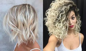 loiro platinado curto e em cabelo cacheado
