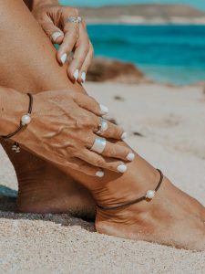 pulseira e tornozeleira com pérola
