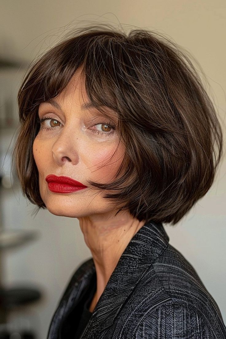 bob francês em mulher madura de cabelo castanho