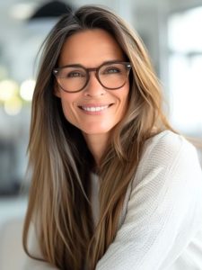 mulher com camadas longas e retas