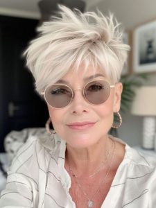 mulher madura com pixie volumoso no topo