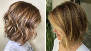 corte bob com mechas douradas