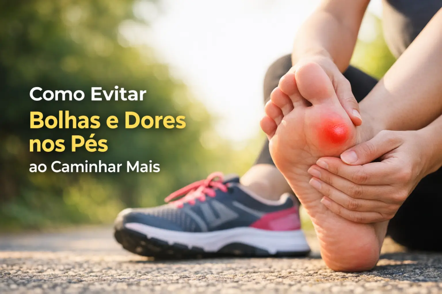 Pessoa segurando pé dolorido para prevenir bolhas ao caminhar