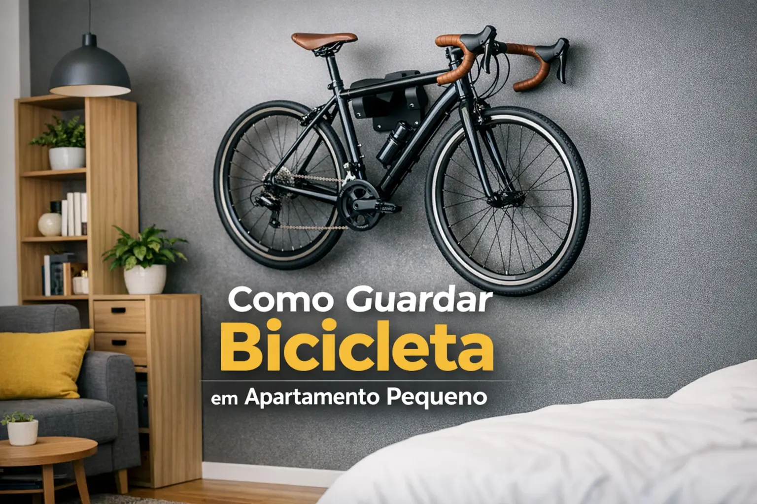 Decoração funcional: bicicleta na parede em apartamento moderno