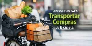 Bicicleta com cestas para compras em uma paisagem urbana