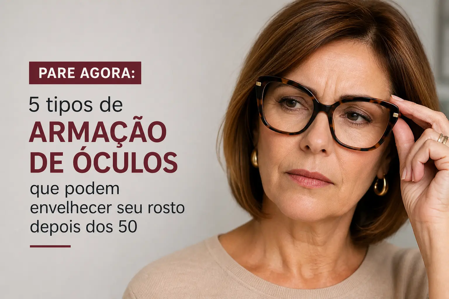 Mulher com óculos escuros, alerta: tipos de armação envelhecem após 50
